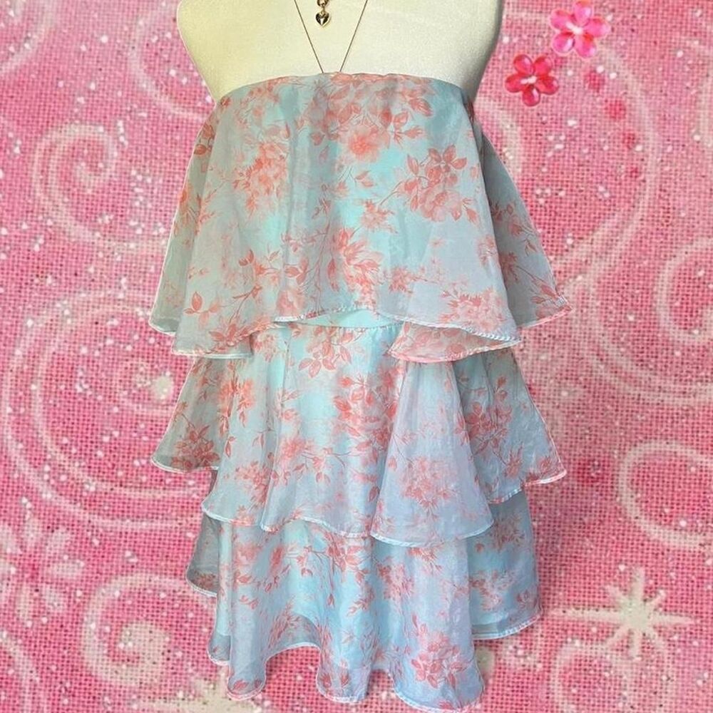 American Eagle Baby Blue Tiered Ruffle Strapless Dress